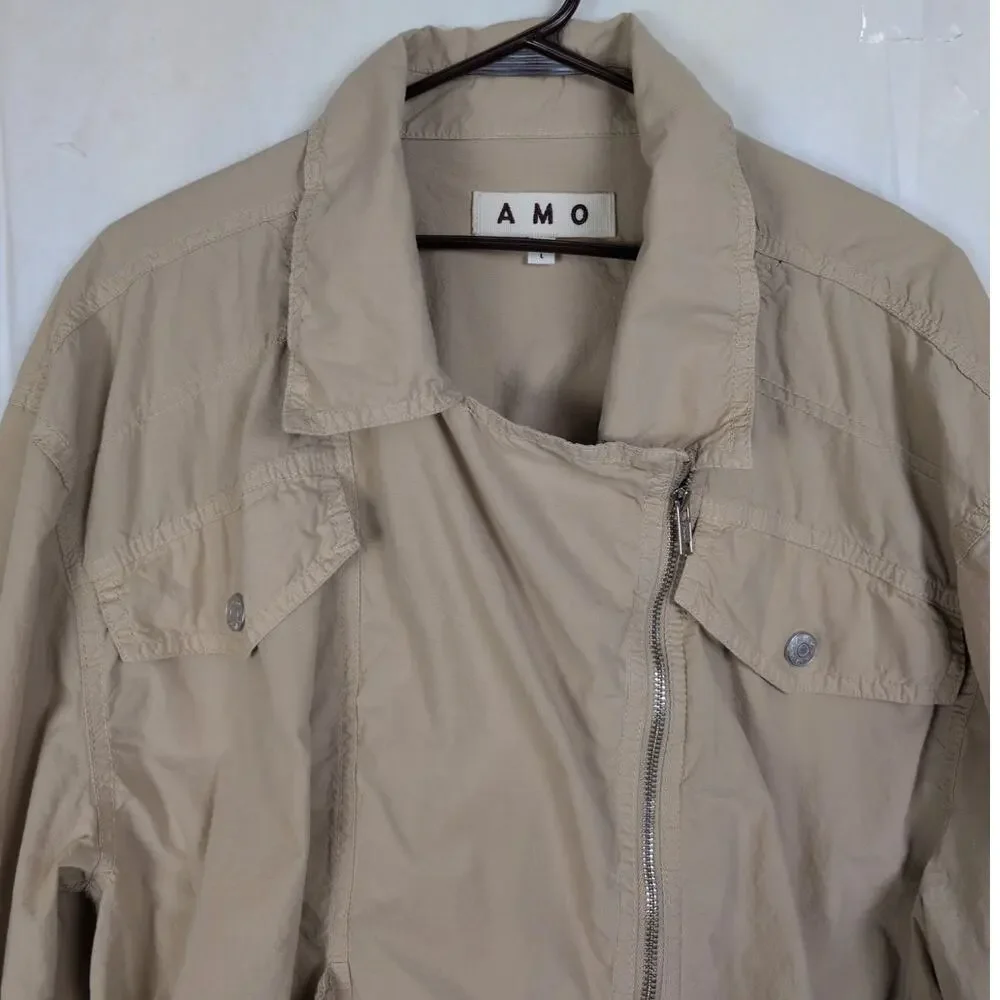 AMO Bridle tan cotton jacket Size Large Lightweight Minimal Moto Coastal